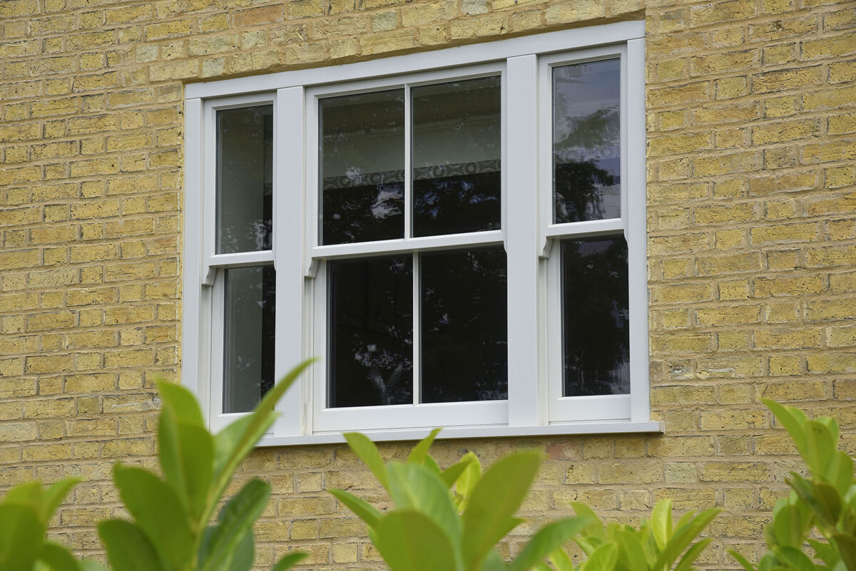 venetian sash window finished in Smoke Cream