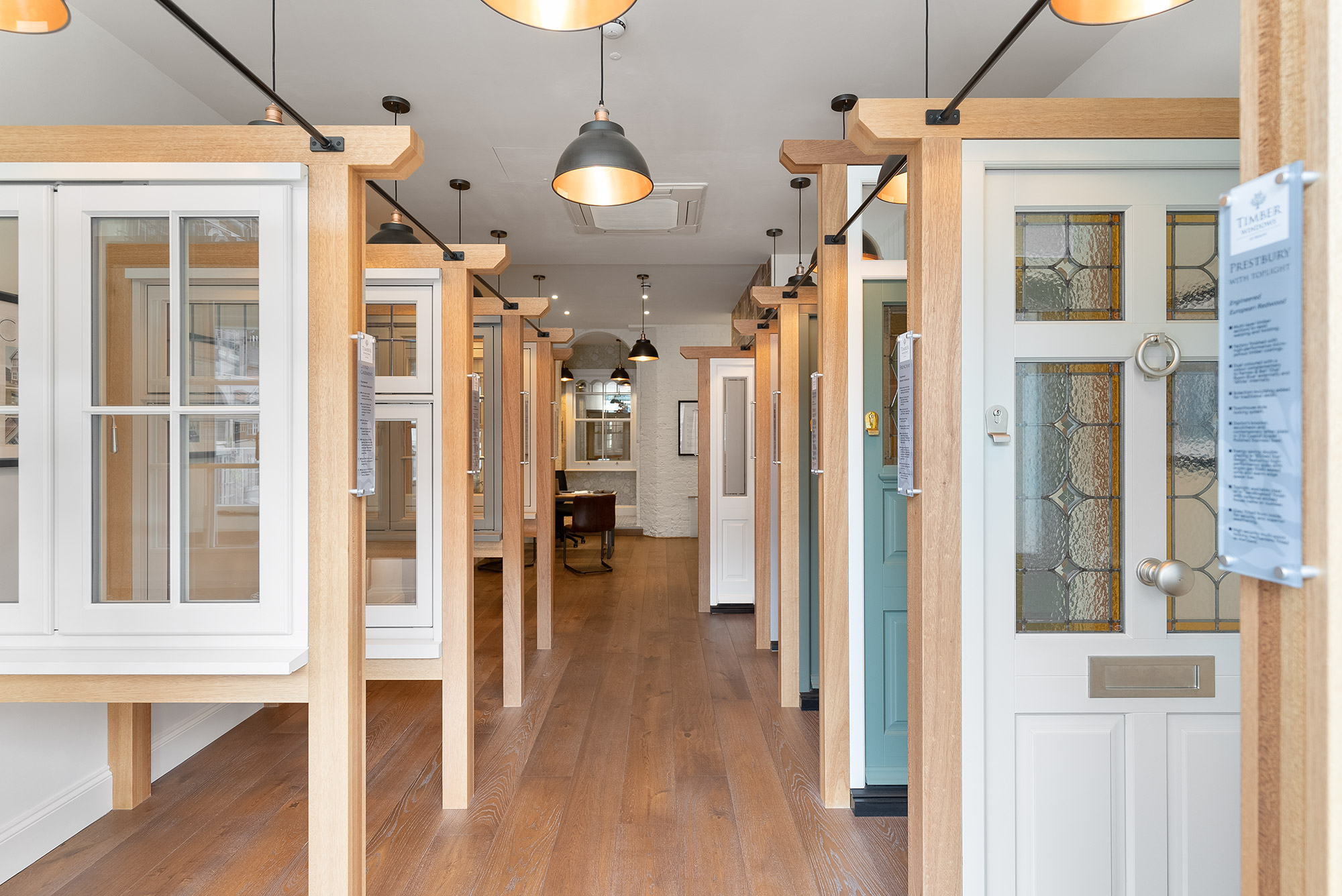 windows and doors on display in a showroom